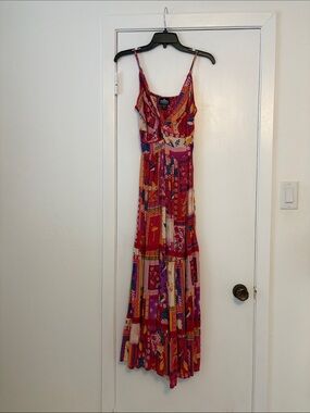 NWOT Angie Red Patchwork Boho Maxi Dress
